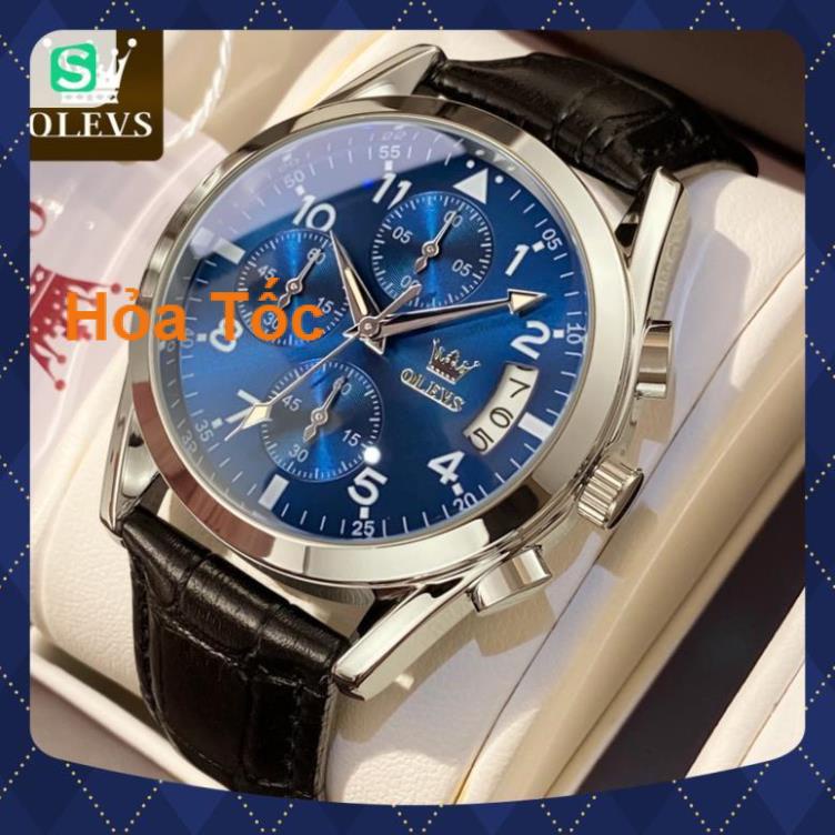 Đồng hồ nam chính hãng OLEVS 2878 dây da bò Chống thấm nước sâu hiệu ứng phát sáng