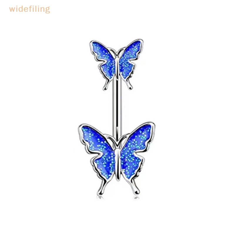 Bộ 7 Khuyên Rốn Bằng Thép Không Gỉ Hình Trái Tim / Bướm Đính Đá Pha Lê Xanh Dương Quyến Rũ Cho Nữ