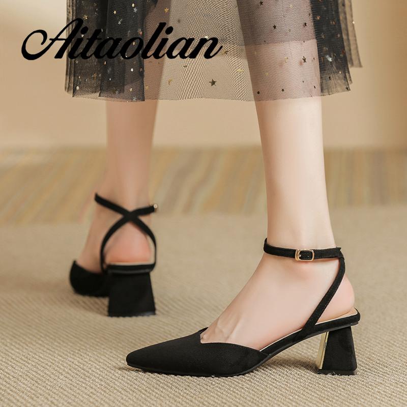 Giày Cao Gót 5cm Da Lộn Mũi Nhọn Đế Dày Mềm Mại Thời Trang Cho Nữ