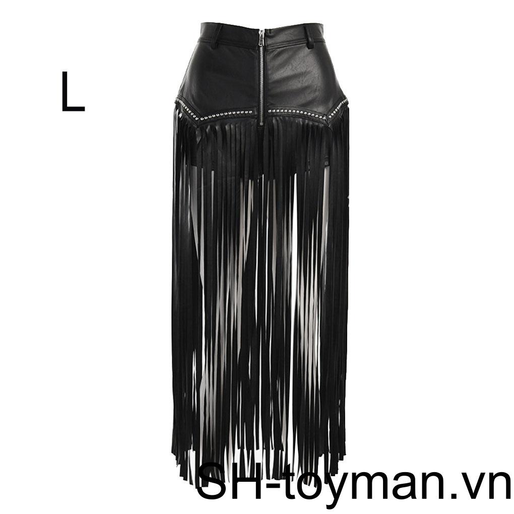 Chân Váy Tua Rua Lưng Cao Chất Liệu Polyester Hóa Trang Phong Cách Punk Quyến Rũ