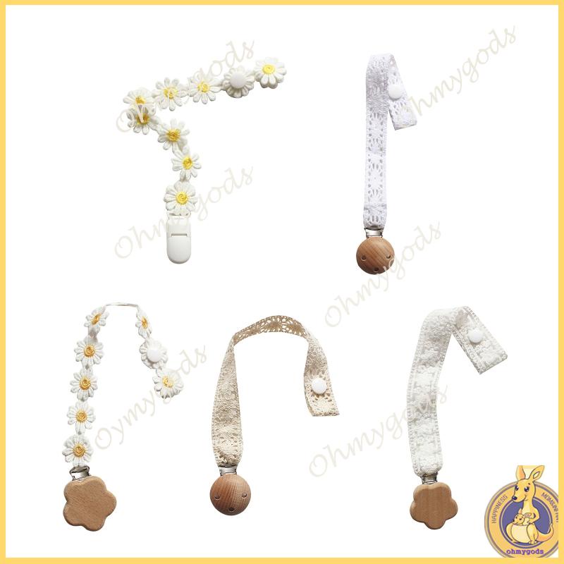 Kẹp Ti Giả Chống Thất Lạc Họa Tiết Hoa Cúc Nhỏ Phối Ren Xinh Xắn Cho Bé Sơ Sinh