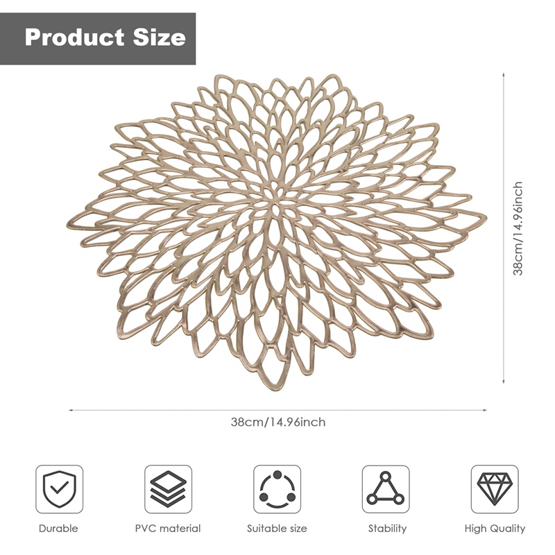 Set 8 Tấm Lót Bàn Tròn Bằng PVC Màu Vàng 15.5 Inch Chuyên Dụng Cho Trang Trí Tiệc Cưới / Nhà Hàng / Khách Sạn