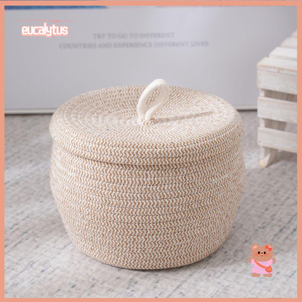 EUTUS Giỏ Đựng Đồ Bằng Dây Cotton Bện Mini Có Nắp Đậy Trang Trí Nhà Cửa