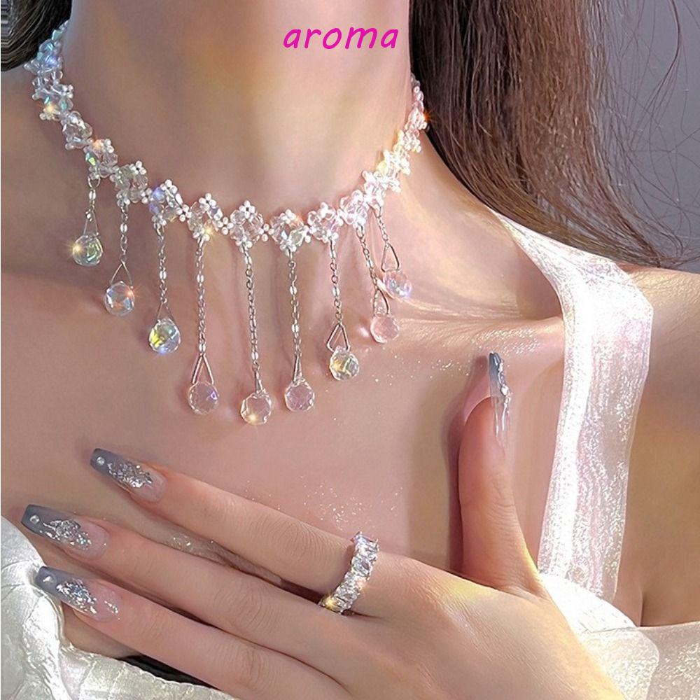 AROMA Vòng Cổ Choker Thiết Kế Dạng Dây Tua Rua Đính Hạt Thời Trang Cho Nữ