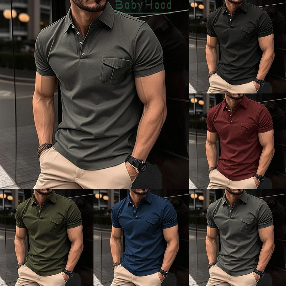 Mens Button-Up Collared Short Sleeve Shirts Slim Fit Muscle Blouse Tops T-Shirt#BBHOOD
