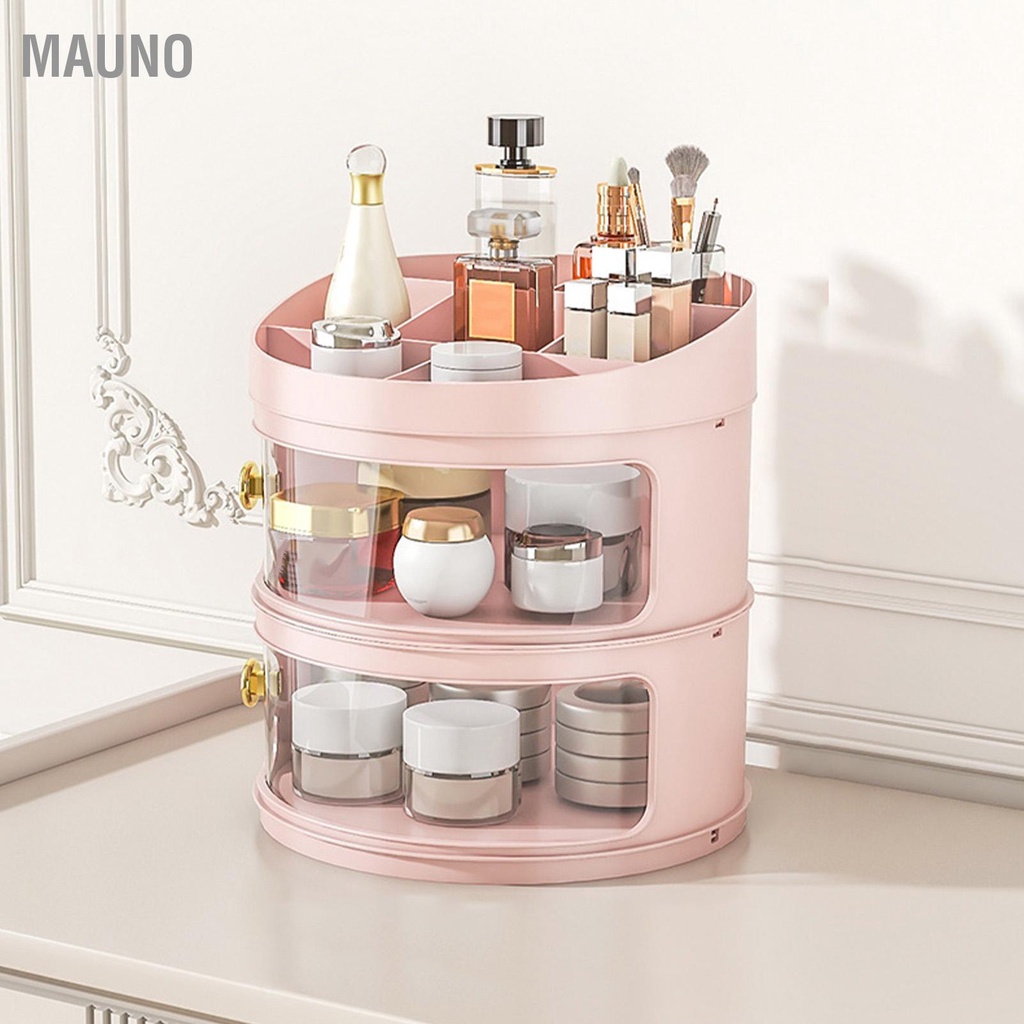 Mauno Hộp đựng nước hoa trang điểm trưng bày mỹ phẩm chống bụi trong suốt để bàn hình tròn có nắp Công suất lớn Muti Layer
