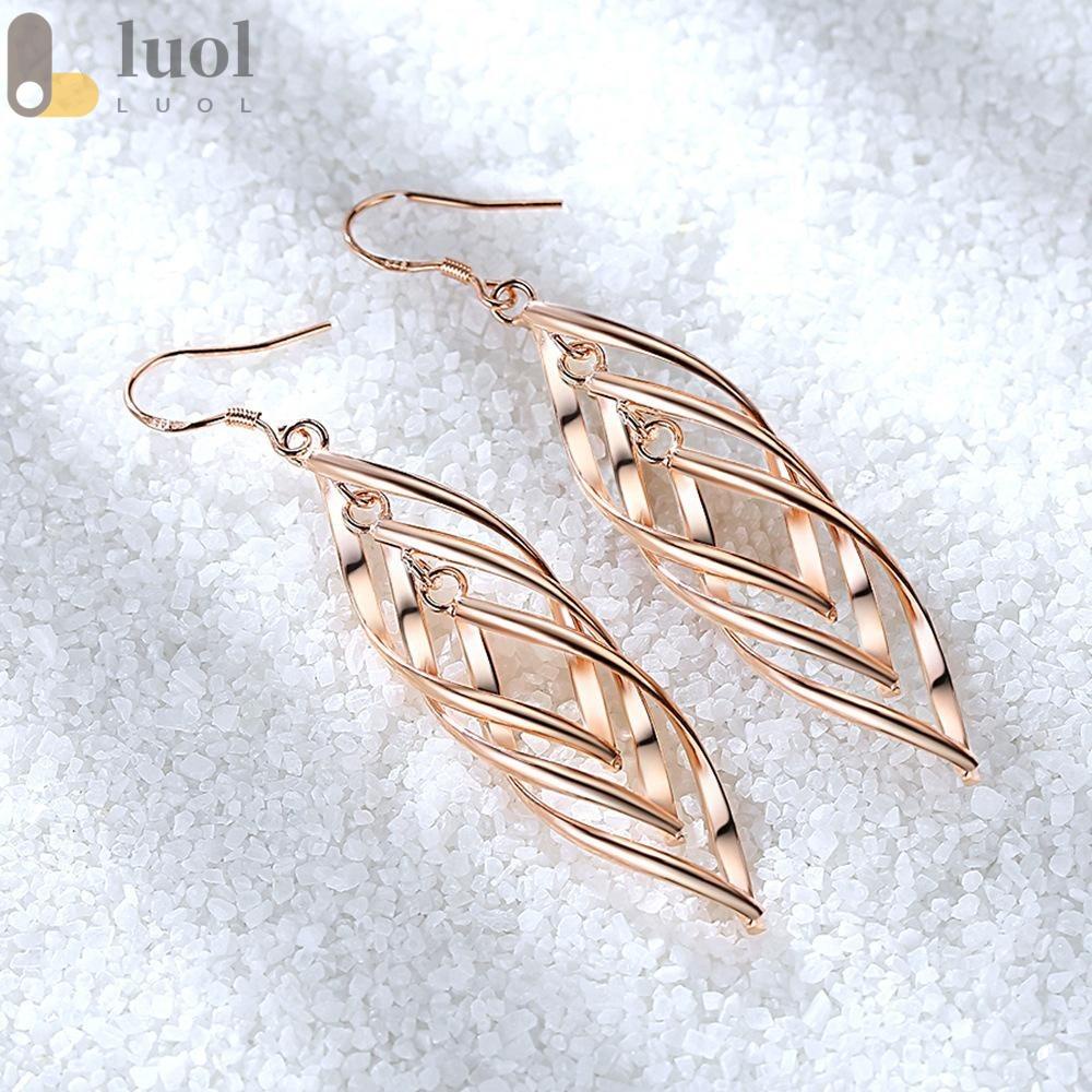 LUOL Bông Tai Dáng Dài Hình Chiếc Lá Màu Bạc Thời Trang Cao Cấp