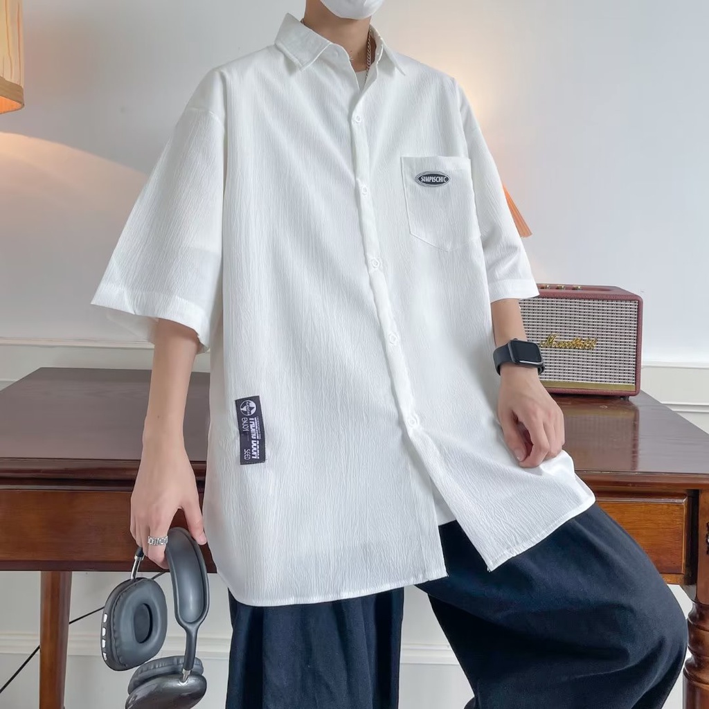 Áo Sơ Mi Tay Lửng Dáng Rộng Thời Trang Mùa Hè Cá Tính Cho Nam