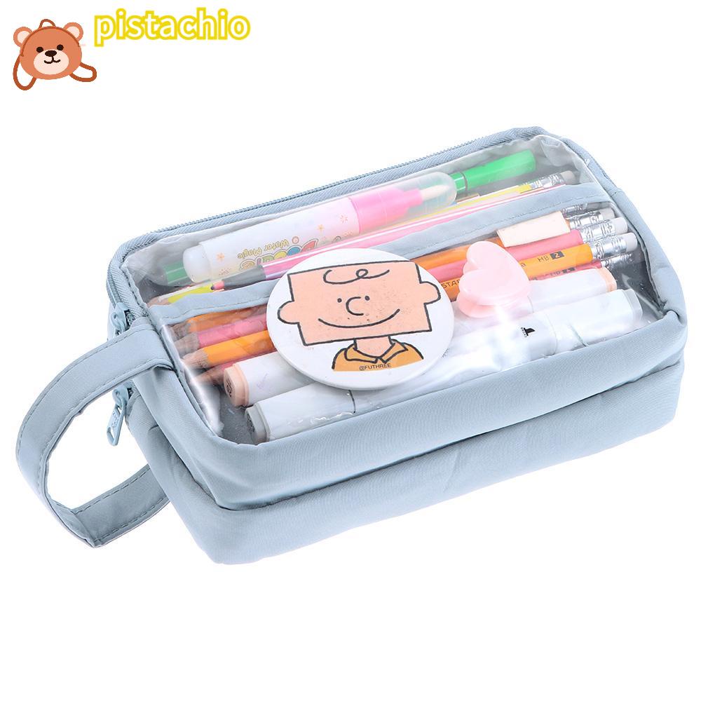 PISTA Túi Đựng Bút Chì Kẻ Ô Vuông Trong Suốt Sức Chứa Lớn Có Khóa Kéo