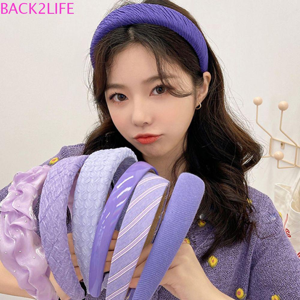 BACK2LIFE Băng Đô Cài Tóc Chất Liệu Da Pu Màu Tím Phong Cách Hàn Quốc Cổ Điển Thời Trang Xinh Xắn