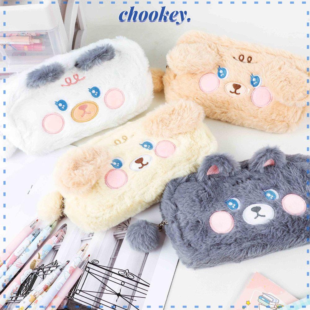 CHOOKEY Túi Đựng Bút Chì / Mỹ Phẩm Phủ Lông Họa Tiết Hoạt Hình Dễ Thương