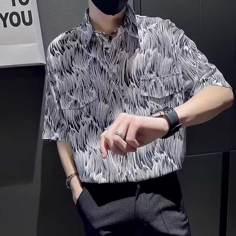 Áo Sơ Mi Tay Ngắn Họa Tiết Sọc Thời Trang Phong Cách Hong Kong Cho Nam