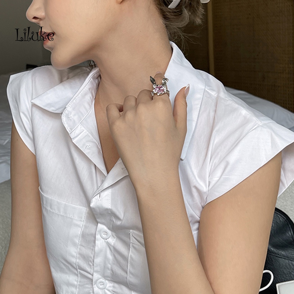 Nhẫn Hợp Kim Trang Trí Hình Tai Thỏ Đính Đá Thời Trang Cho Nữ