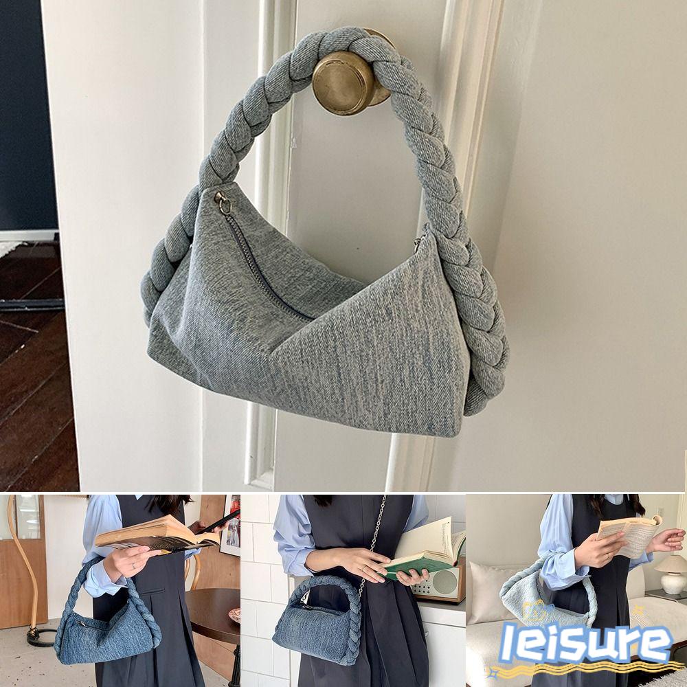 LEISURE Túi Đeo Chéo Vai Bằng Vải Jean Cotton Dệt Hình Đám Mây Màu Xanh Dương Siêu Bền Thời Trang Cho Nữ