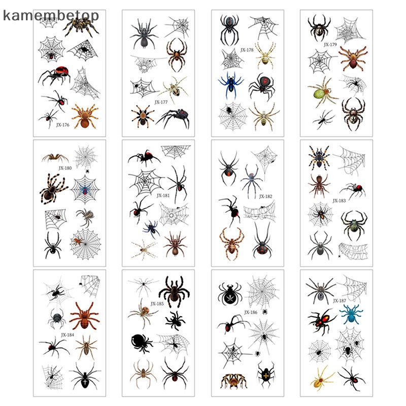Bộ 12 Hình Xăm Dán Họa Tiết Mạng Nhện Đen Phong Cách Halloween Độc Đáo