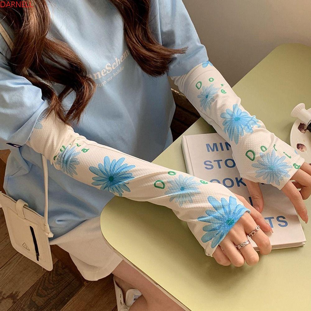 DARNELL Găng Cánh Tay Co Giãn Thoáng Khí Chống Tia UV Họa Tiết Hoa Cúc Nhỏ Thời Trang Mùa Hè Cho