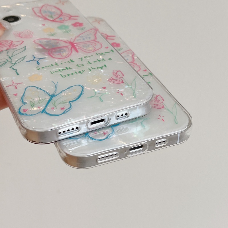 Ốp Điện Thoại Mềm Chống Sốc Hai Lớp Họa Tiết Hoa Bướm Cho iPhone 14 13 12 11 Pro Max 14 Plus