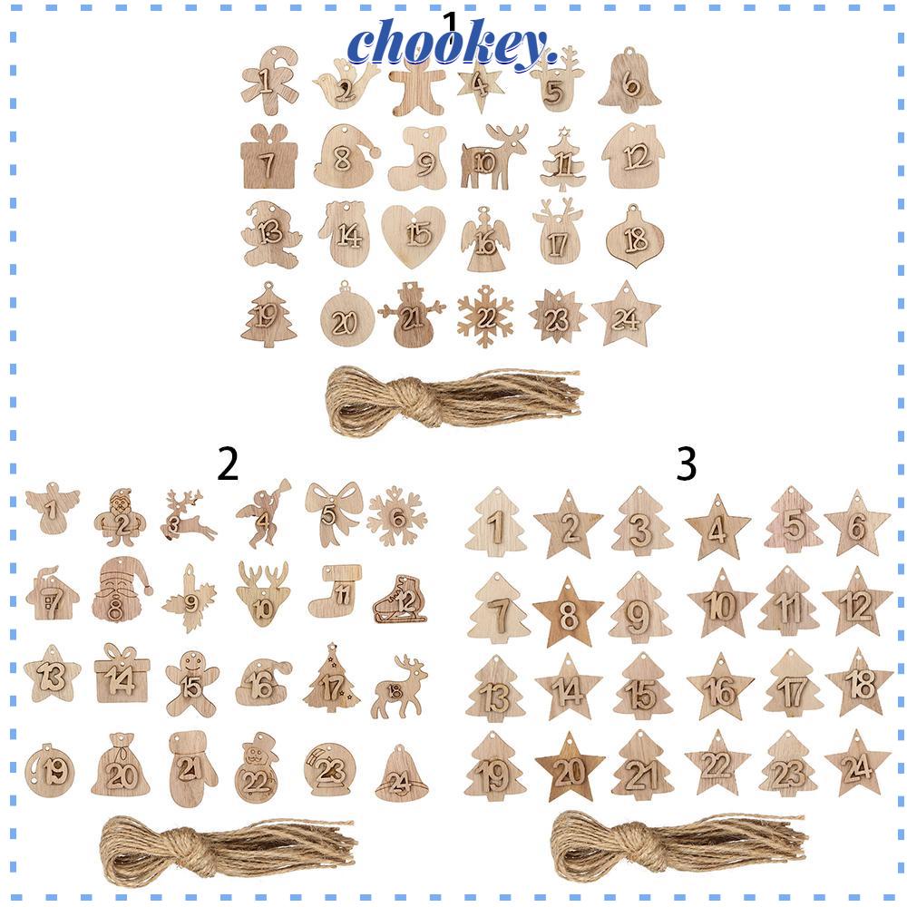 CHOOKEY Set 24 Phụ Kiện Trang Trí Giáng Sinh Bằng Gỗ Xinh Xắn