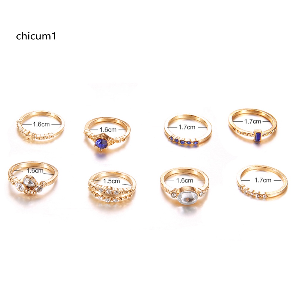 Set 8 Nhẫn Đeo Khớp Ngón Tay Đính Đá Thời Trang Cho Nữ
