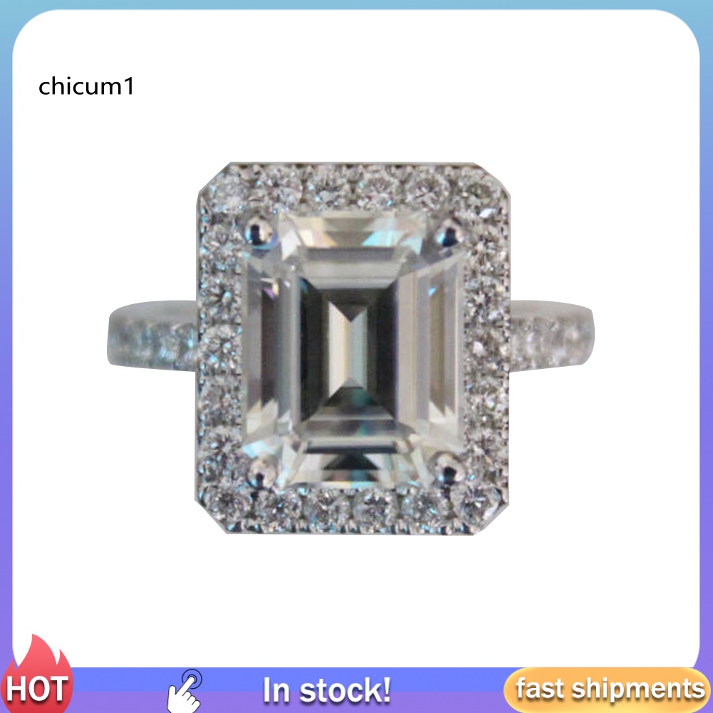 Nhẫn Đính Hôn Nữ Mạ Bạc Đính Đá Pha Lê Vuông Sang Trọng