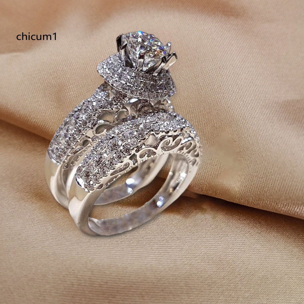 1 Cặp Nhẫn Cưới Mạ Điện Đính Đá Zircon Sáng Bóng