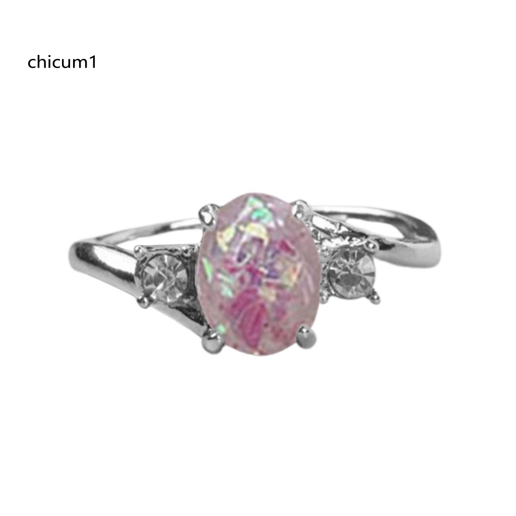 Nhẫn Hợp Kim Đính Đá Opal Hình Oval Xinh Xắn Cho Nữ