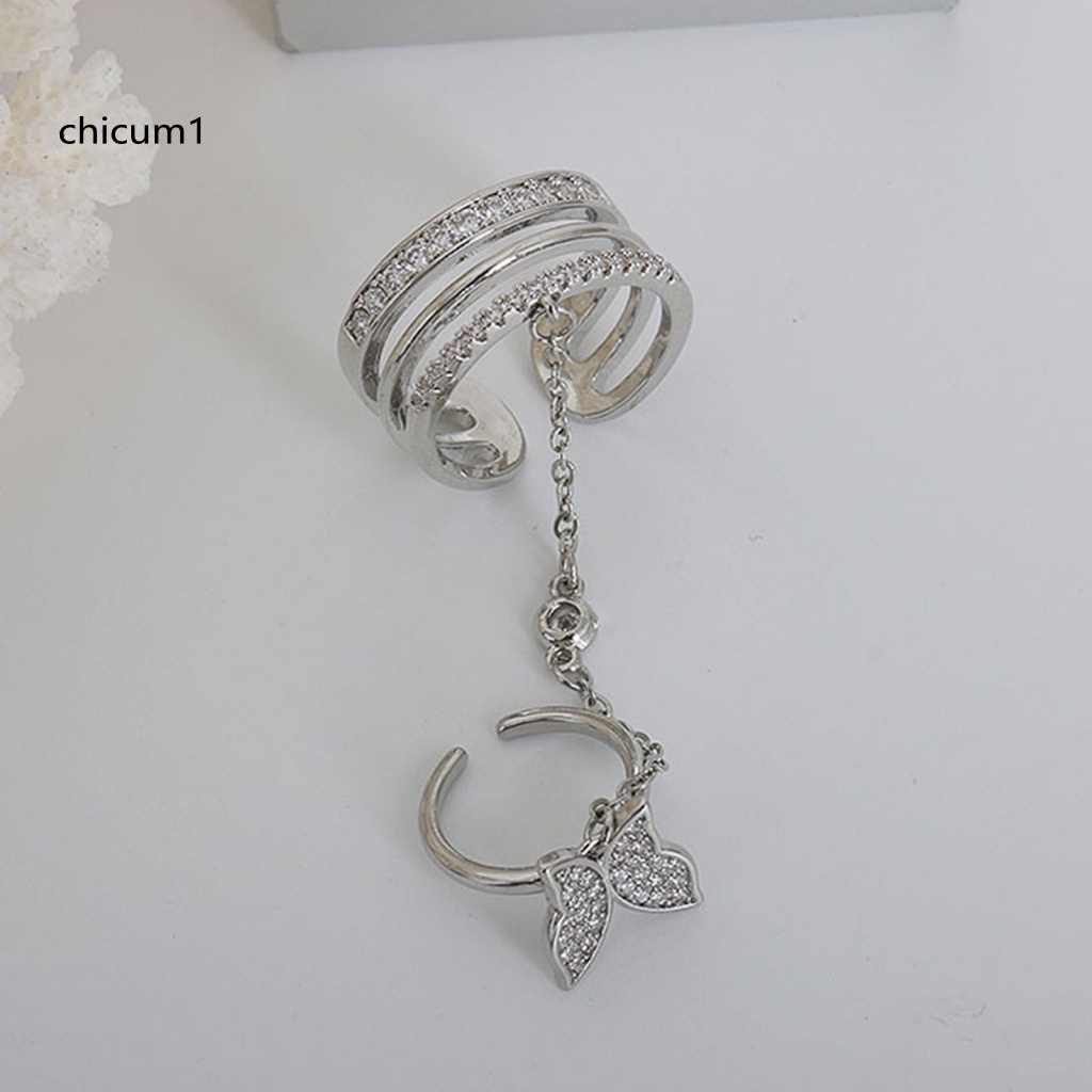 Bộ Nhẫn CC Dạng Mở Ba Lớp Đính Đá Hình Bướm Có Tua Rua Làm Quà Sinh Nhật Cho Bạn Gái