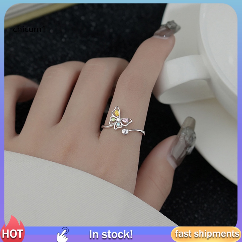 Nhẫn Hở Hình Bướm Đính Đá Zircon Nhiều Màu Ngọt Ngào Thời Trang Cho Nữ