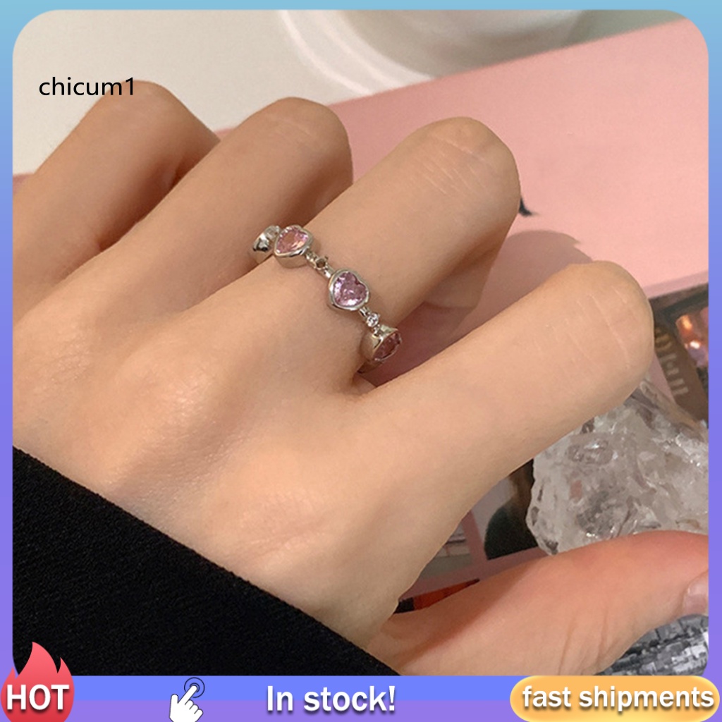 Nhẫn Hở Hình Trái Tim Đính Đá Pha Lê Nhân Tạo Màu Hồng Xinh Xắn Thời Trang Cho Nữ