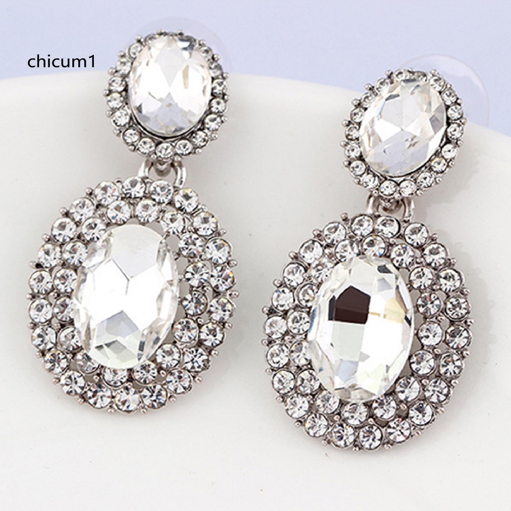 1 Cặp Bông Tai Đính Đá Oval Phong Cách Retro Sang Trọng