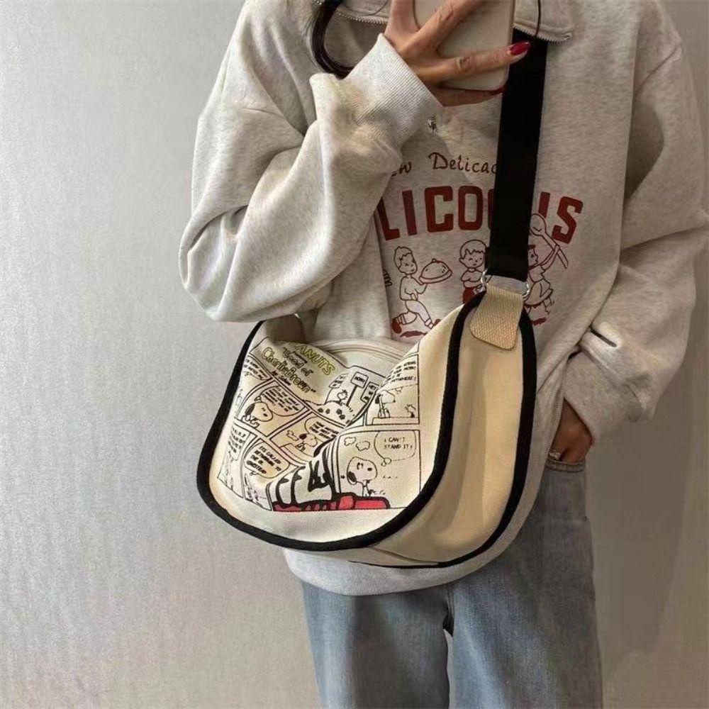 BLISS Túi Đeo Chéo Vải Canvas Cỡ Lớn In Họa Tiết Hoạt Hình Snoopy Dễ Thương Cho Mẹ Bỉm Sữa