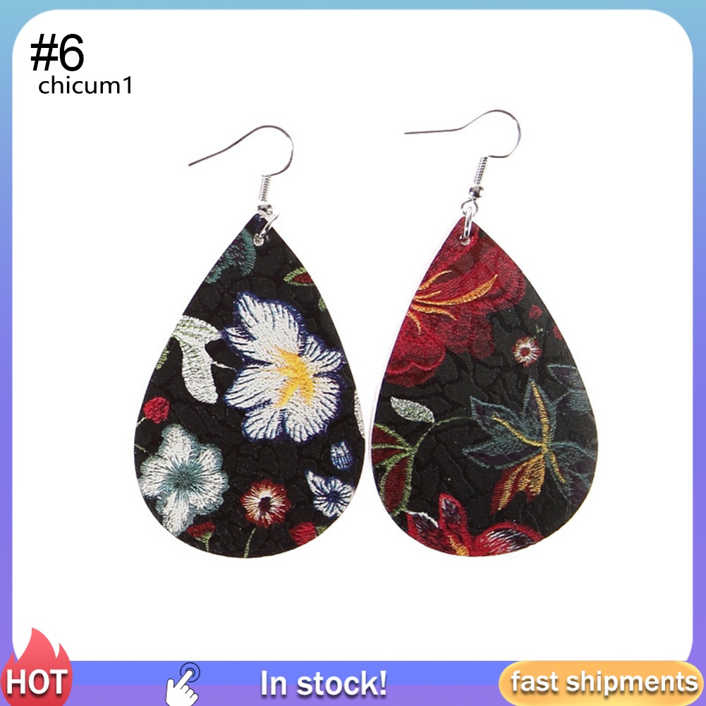 Bông Tai Kiểu Móc Hình Giọt Nước Bằng Da Giả Cho Nữ