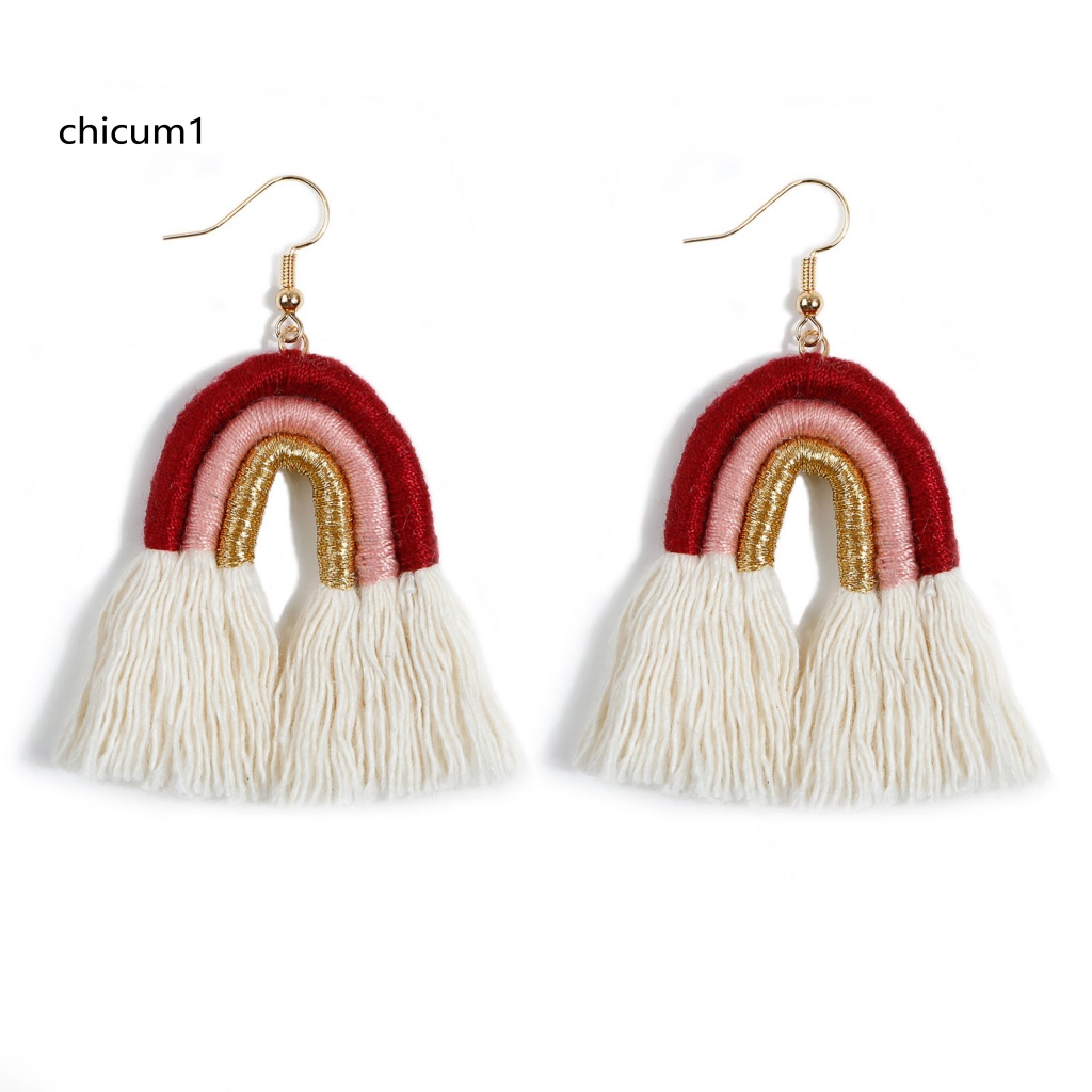 1 Đôi Bông Tai Cầu Vồng Nhiều Lớp Tua Rua Phong Cách Bohemian Quyến Rũ