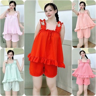 Set bộ đùi dây dây dúm hoạt hình đáng yêu freesize dưới 60kg vải xốp mềm mại xinh đẹp, đồ bộ mặc nhà hot trend