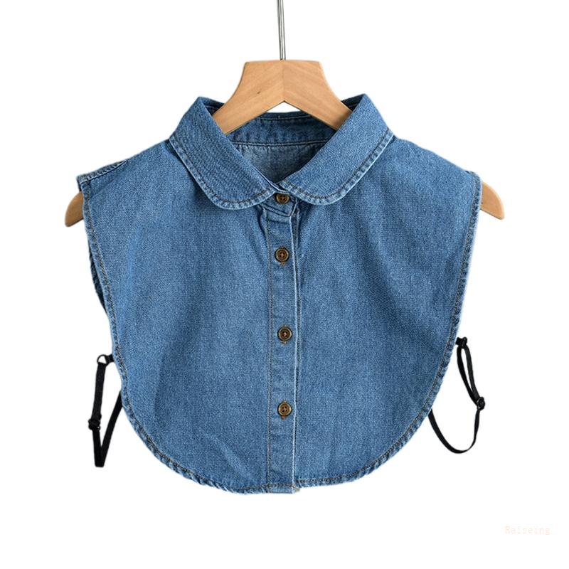 Cổ Áo Giả Denim Tròn Màu Sắc Retro Dành Cho Nữ