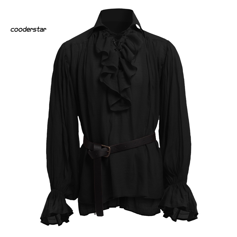 Áo Sơ Mi Tay Dài Cổ Đứng Màu Trơn Hóa Trang Thời Trung Cổ Cho Nam