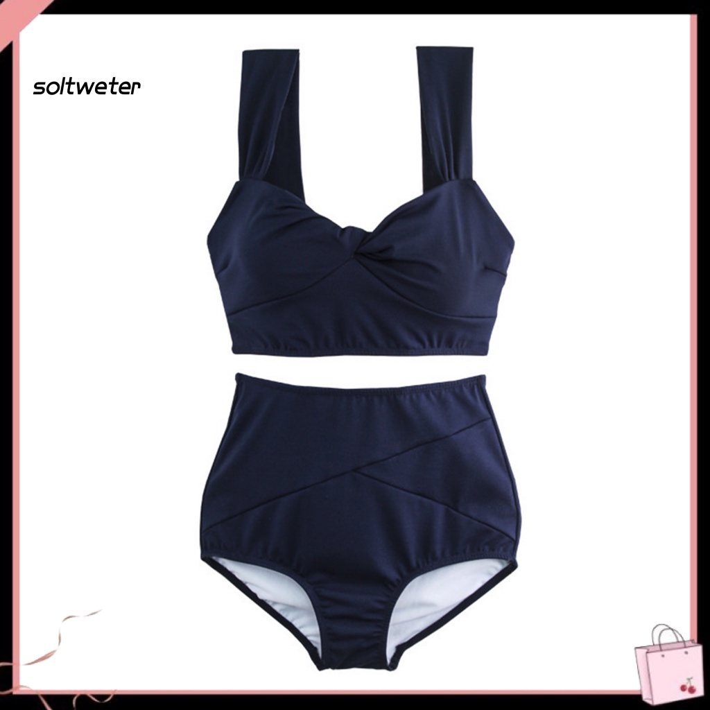 Bộ Bikini Hai Mảnh Màu Trơn Lưng Cao Có Đệm Ngực Gợi Cảm Cho Nữ