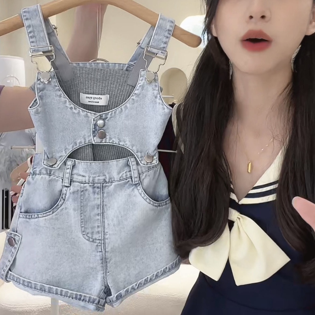 Cô Gái Năm 2023 Mới Quần Yếm Denim Quần Đùi