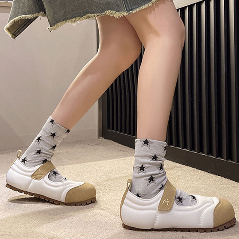 MUCHAO Giày Da Đế Dày Mũi Tròn Phong Cách Anh Quốc Cho Nữ