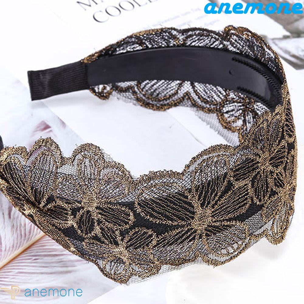 ANEMONE Băng Đô Cài Tóc Viền Rộng Phối Lưới Họa Tiết Hoa Xinh Xắn Thời Trang Mùa Hè Cho Nữ