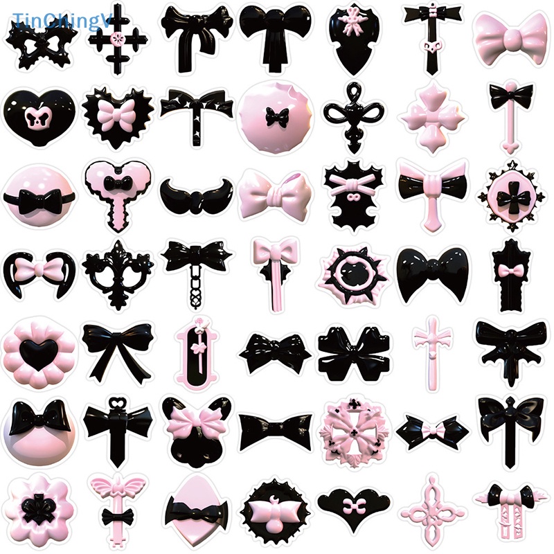 Bộ 50 Miếng Dán Trang Trí Xe Hơi / Laptop / Vali / Điện Thoại / Sổ Tay DIY Hình Graffiti 3D Màu Hồng Đen