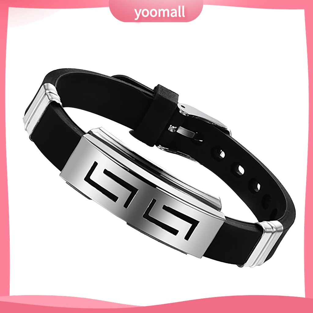 Vòng Tay Cao Su Phối Khóa Thép Không Gỉ Thời Trang Punk Cho Nam