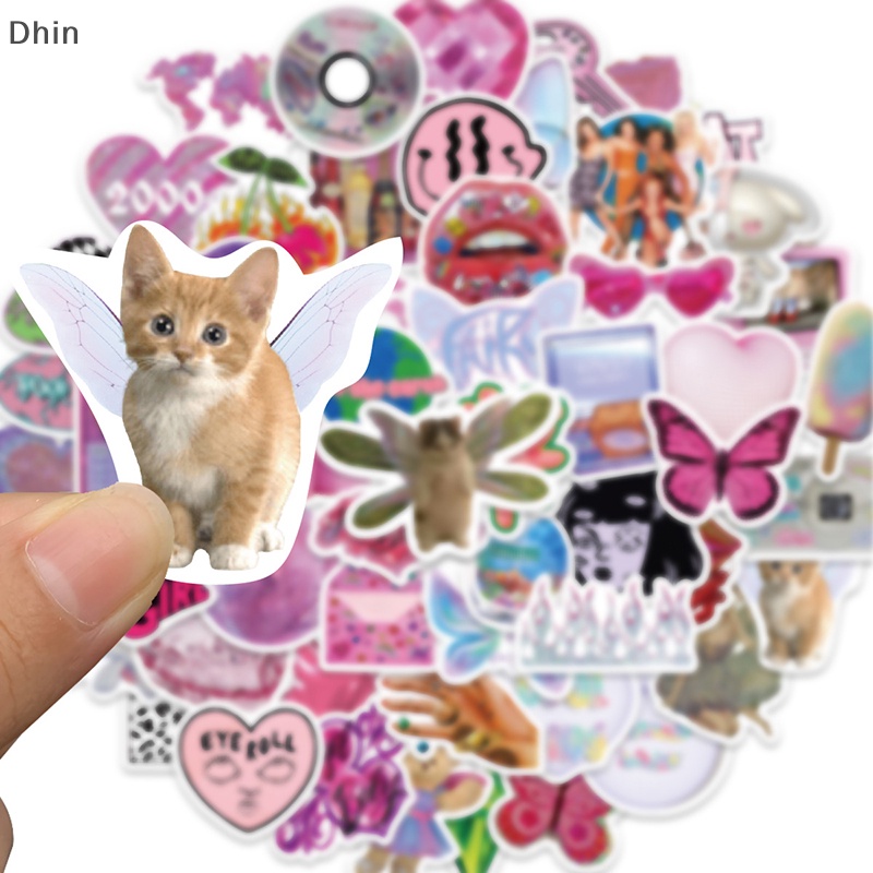 [Dhin] 58Pcs Y2k Pink Stickers Funny Cute Graffiti Girls Skateboard Waterproof Luggage Sport DIY Laptop Car Stickers Decals Kids Toy COD