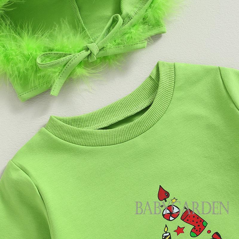 Áo Liền Quần Tay Dài Màu Xanh Lá In Chữ Kèm Nón Dành Cho Bé Gái 6 Tháng-3 Tuổi