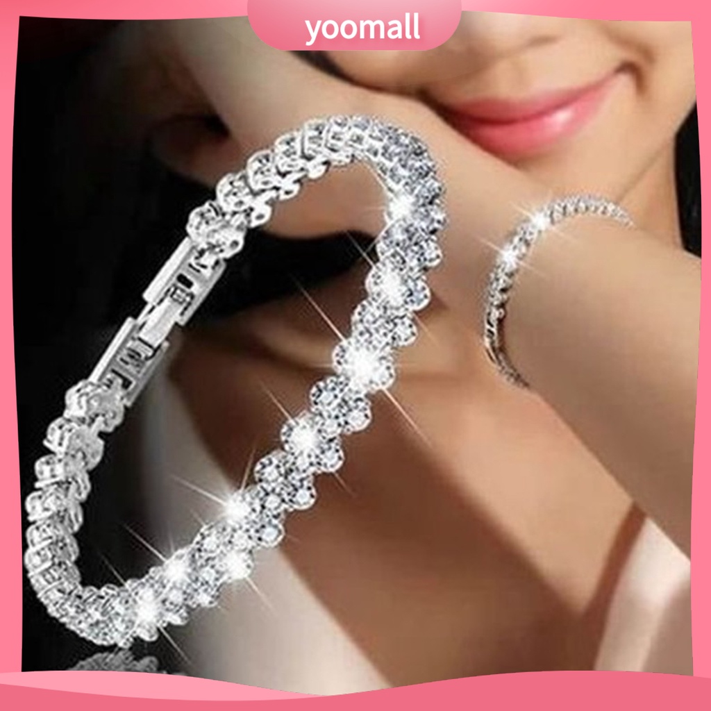 Vòng Tay Đính Pha Lê Giả Hình Trái Tim Lấp Lánh Thời Trang Cho Nữ