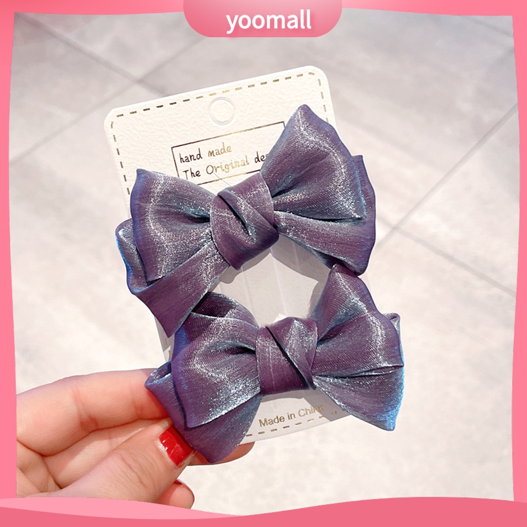 1 Cặp Kẹp Tóc Nơ Đính Ngọc Trai Giả Hai Lớp Chống Trượt Lâu Trôi