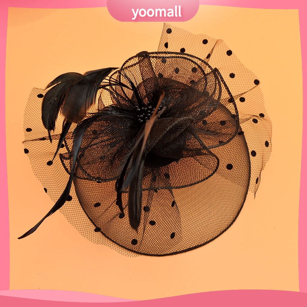 Băng Đô Cài Tóc Phối Lưới Đính Lông Vũ Thời Trang Cho Cô Dâu