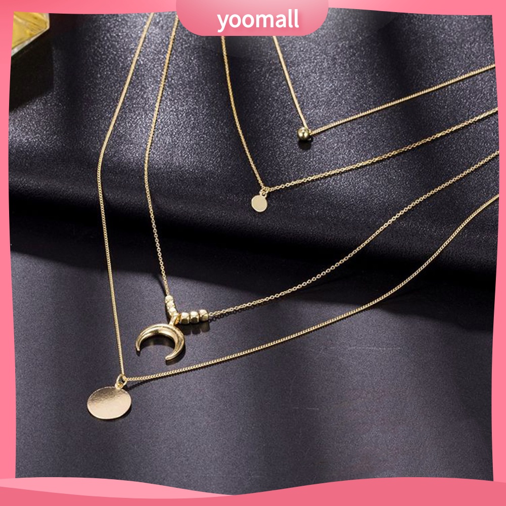 Vòng Cổ Choker 4 Lớp Mặt Hình Mặt Trăng Phong Cách Cổ Điển Dành Cho Nữ