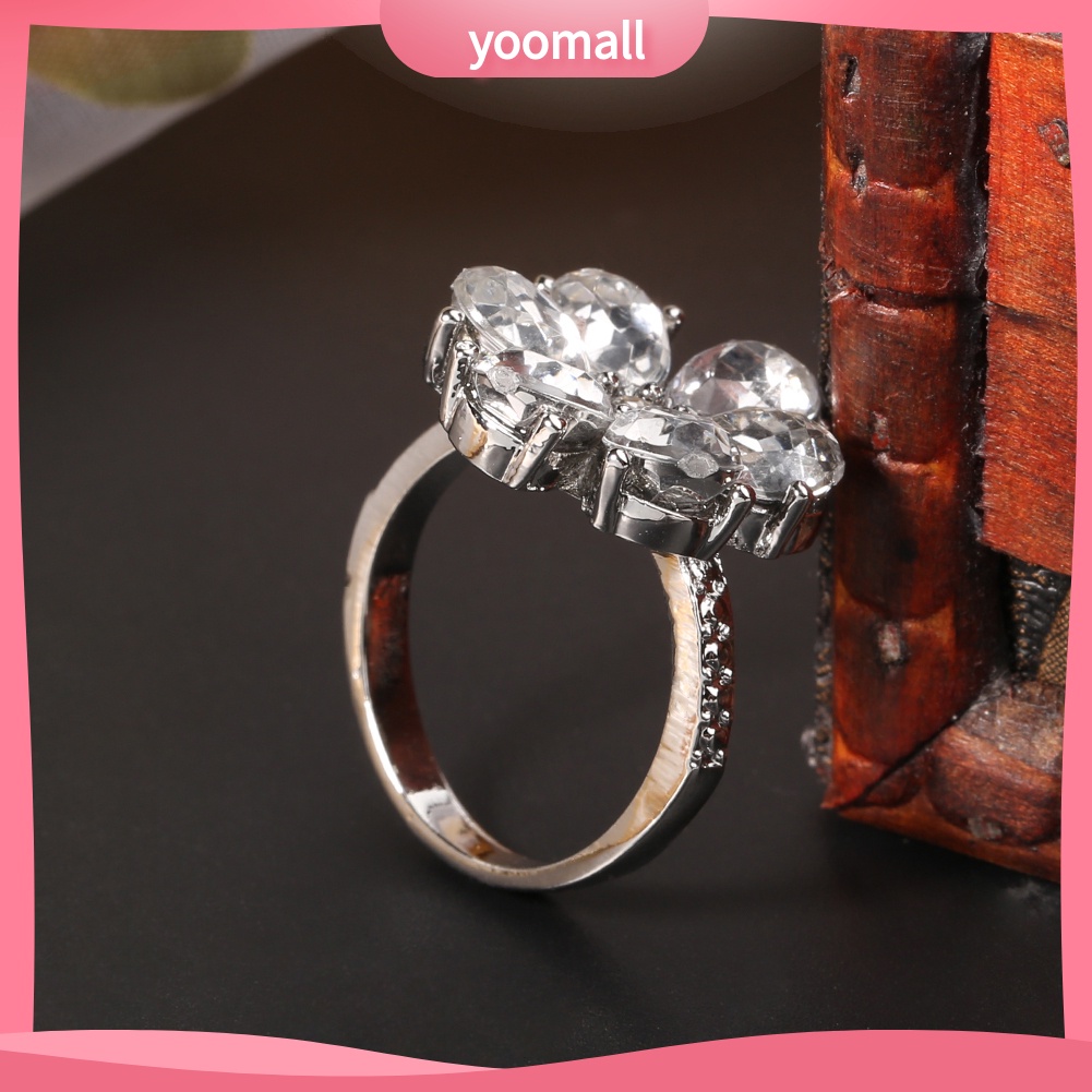 Nhẫn Đính Hôn Mặt Hoa Đính Đá Zircon Thời Trang Dành Cho Nữ