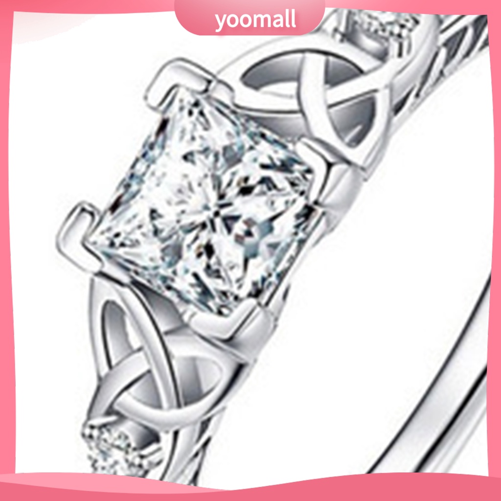 [YM] Nhẫn Đính Kim Cương Nhân Tạo Mạ Điện Không Gây Dị Ứng Trang Sức Hình Vuông Họa Tiết Hoa Sang Trọng Cho Nữ Dự Tiệc